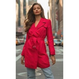 Via Spiga Trench Coat Womens Size Medium Red Double Breasted Epaulette Belt NWT